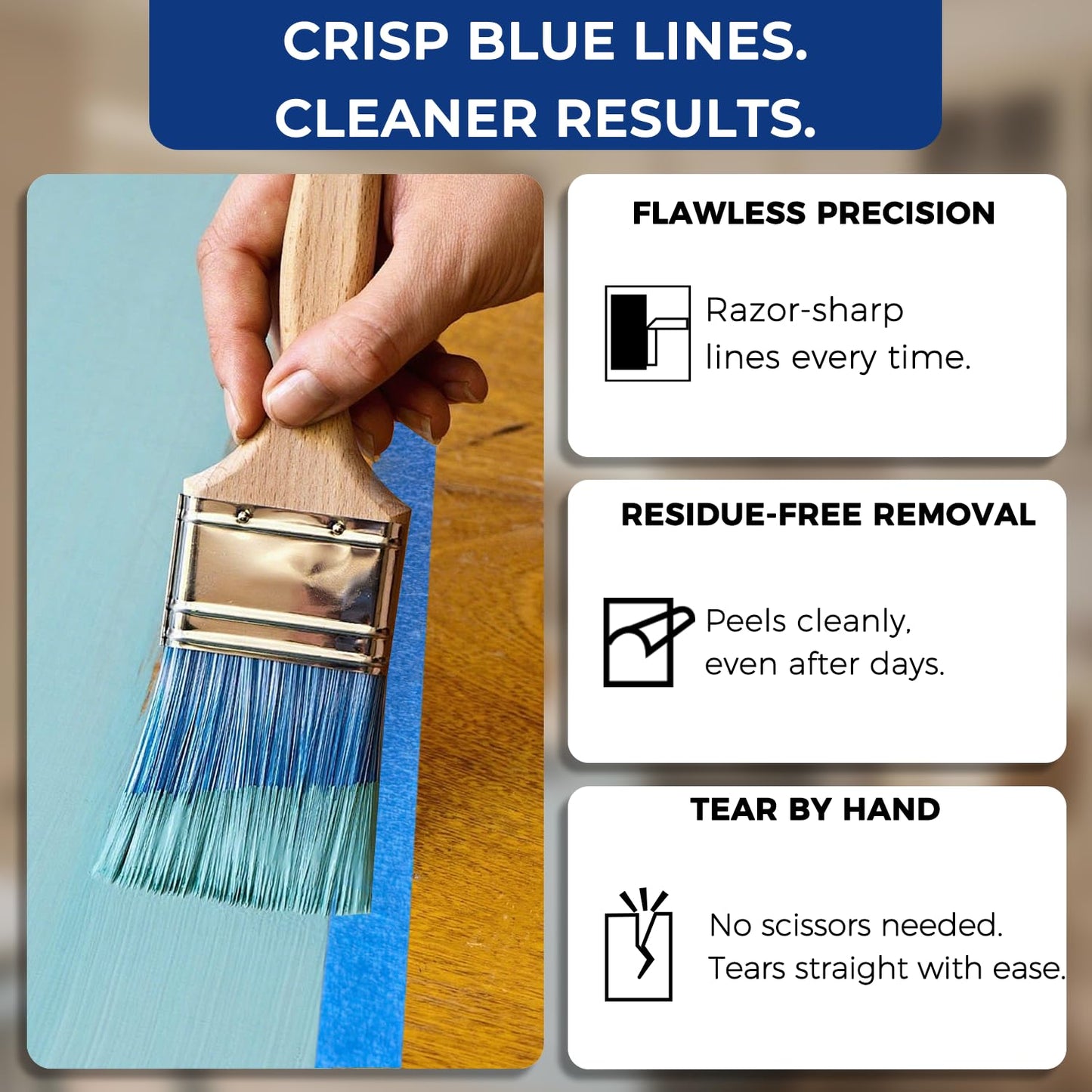 SWRT Blue Painters Tape 1 Inch Wide, 4 Rolls x 55 Yards (220 Yards Total) – Clean Removal Painters Tape for Sharp Paint Lines, Multi-Surface Masking Tape for Walls, Trim & Home Painting Projects