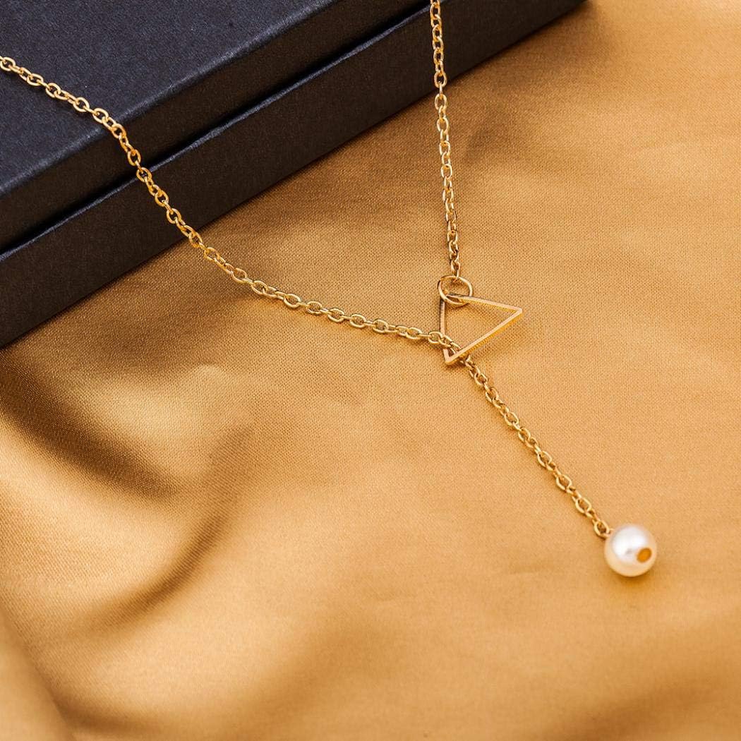 Hollow Triangle Metal Adjustable Pearl Simple Pendant Clavicle Chain Jewelry Gifts for Women and Girls