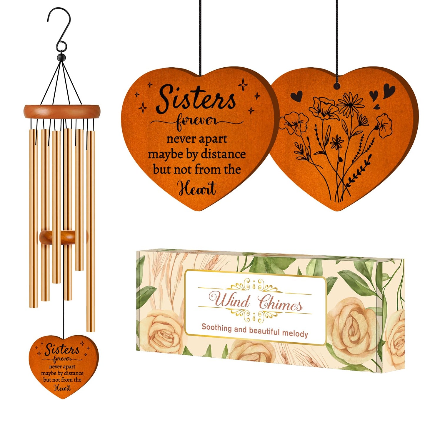 Sisters Gifts from Sister, Sister Birthday Gifts Wind Chime, Bestie Gift for Women, Unique Sisters Gift for Birthday, Christmas, Mothers Day, Wedding, Graduation, Garden Decoration