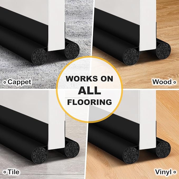 HomeProtect 2 Pack Door Draft Stopper Adjustable 36" 34" 32" 30" Door Sweep for Bottom of Doors, Front Door Draft Blocker Weather Stripping Door Seal for Interior & Exterior, Black