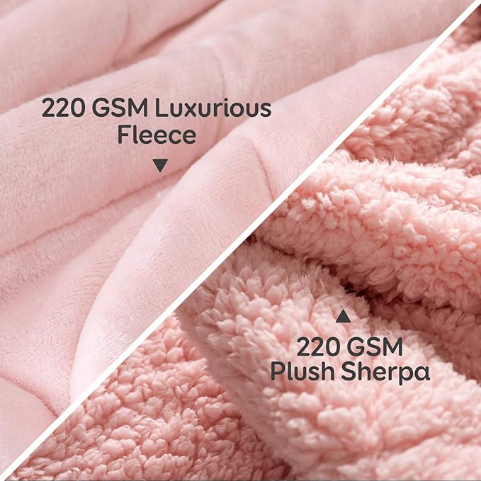 Cottonblue Sherpa Fleece Weighted Blanket 20lbs for Adults, Fluffy Cozy Plush Blanket 20 pounds, Queen Size Weighted Blankets 60”x80”, Warm and Cozy Hug Blanket for Queen/King Size Bed, Blush Pink