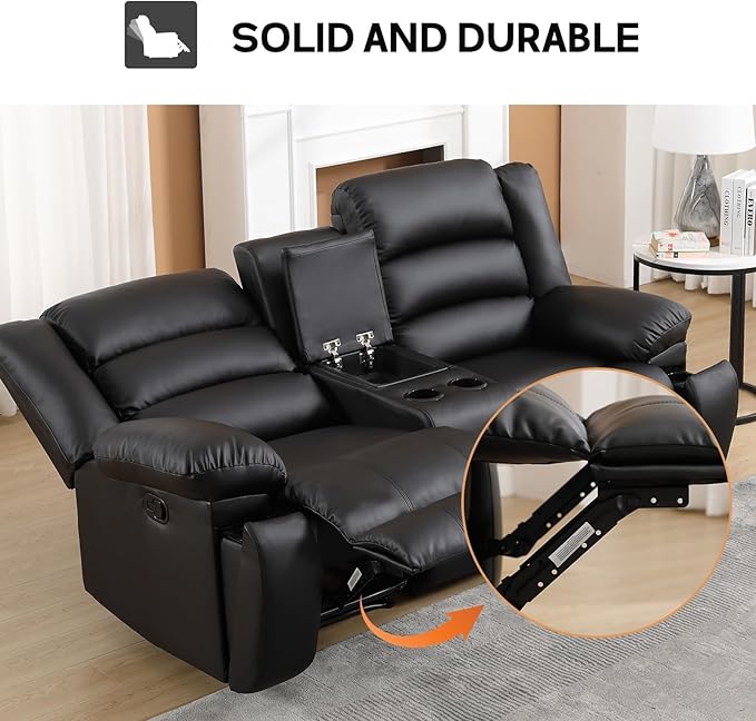 EBELLO Faux Leather Manual Reclining Sofa Set, Recliner Chair, Loveseat, Black