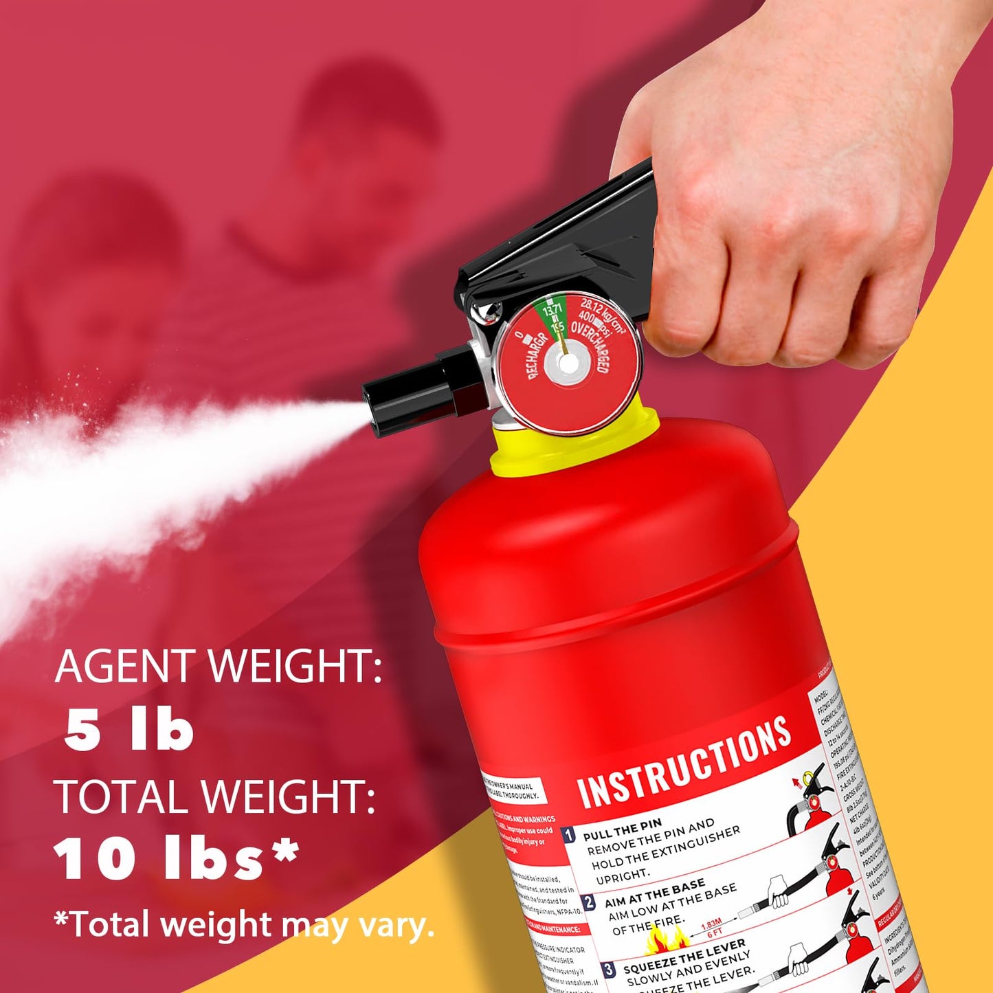 Ougist ABC Dry Powder Fire Extinguisher, 5 lb – 2-A:10-B：C Rated for Home, Office & Vehicle, Quick Release, Easy-Grip Handle, Ideal for Electrical & Grease Fires, Car Extinguisher, Model FF2KG