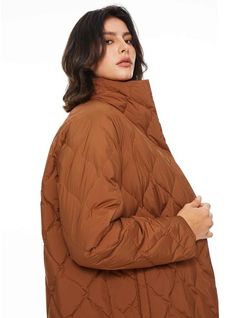 Orolay Women's Oversized Quilted Down Jacket Lightweight Puffer Casual Coat Long-Sleeve Padded Insulated with Pockets Coffee Medium