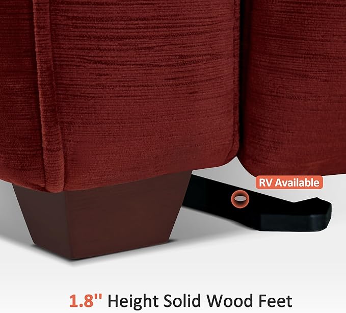 MCombo 61.6'' Wall Hugger Power Loveseat Recliner, Reclining Loveseat with Adjustable Headrest, USB Charge Ports, Wood Legs for Living Room, RVs, Small Spaces, Fabric ST258M1 (Loveseat, Burgundy)