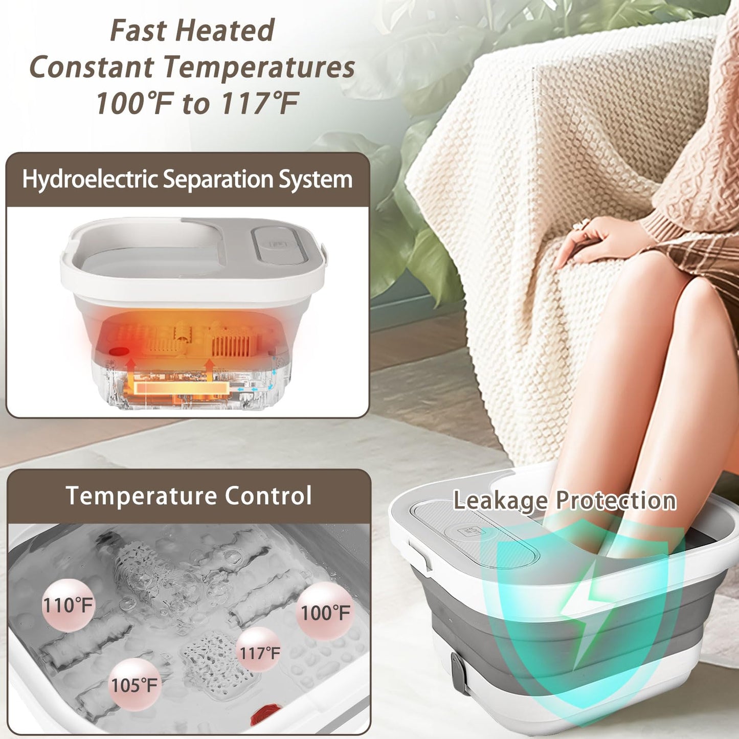 UNIFULL Collapsible Foot Spa Bath with Heat and Massage Rollers, Bubble, Foot Pedicure Kit, Temperature Control, Red Light, Pedi