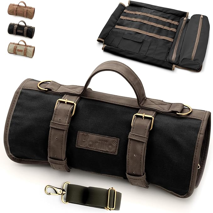 Barillio Bartender Bag (Without Tools) - Stylish, Waxed Canvas, Roll Up Traveling Bar Bag for Carrying Bar Tools and Cockt...