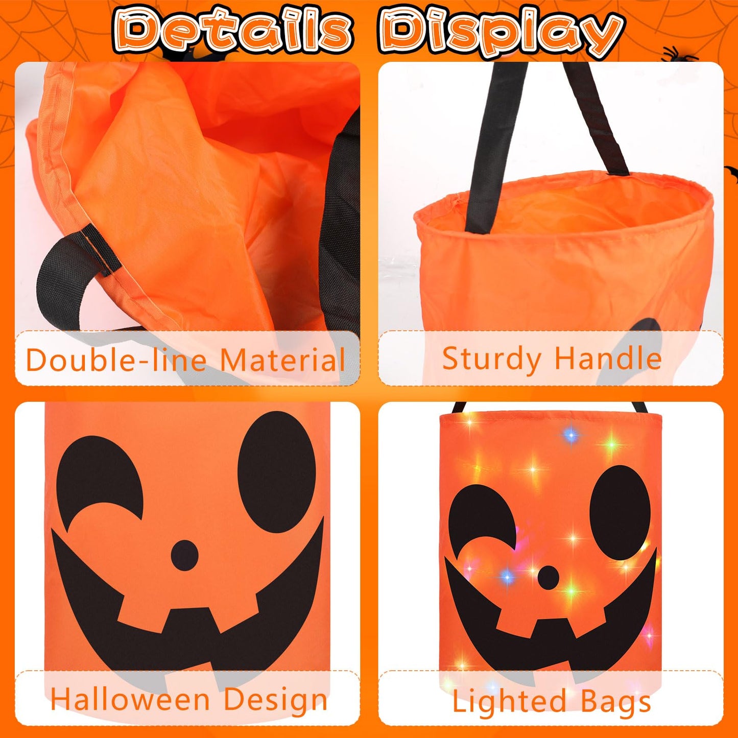 CCINEE 2Pcs Light Up Halloween Trick Or Treat Bucket, Kids Candy Bags for Halloween Party Favors LED Glow in The Dark Goodie Bags for Trick Or Treat Candy Gifts