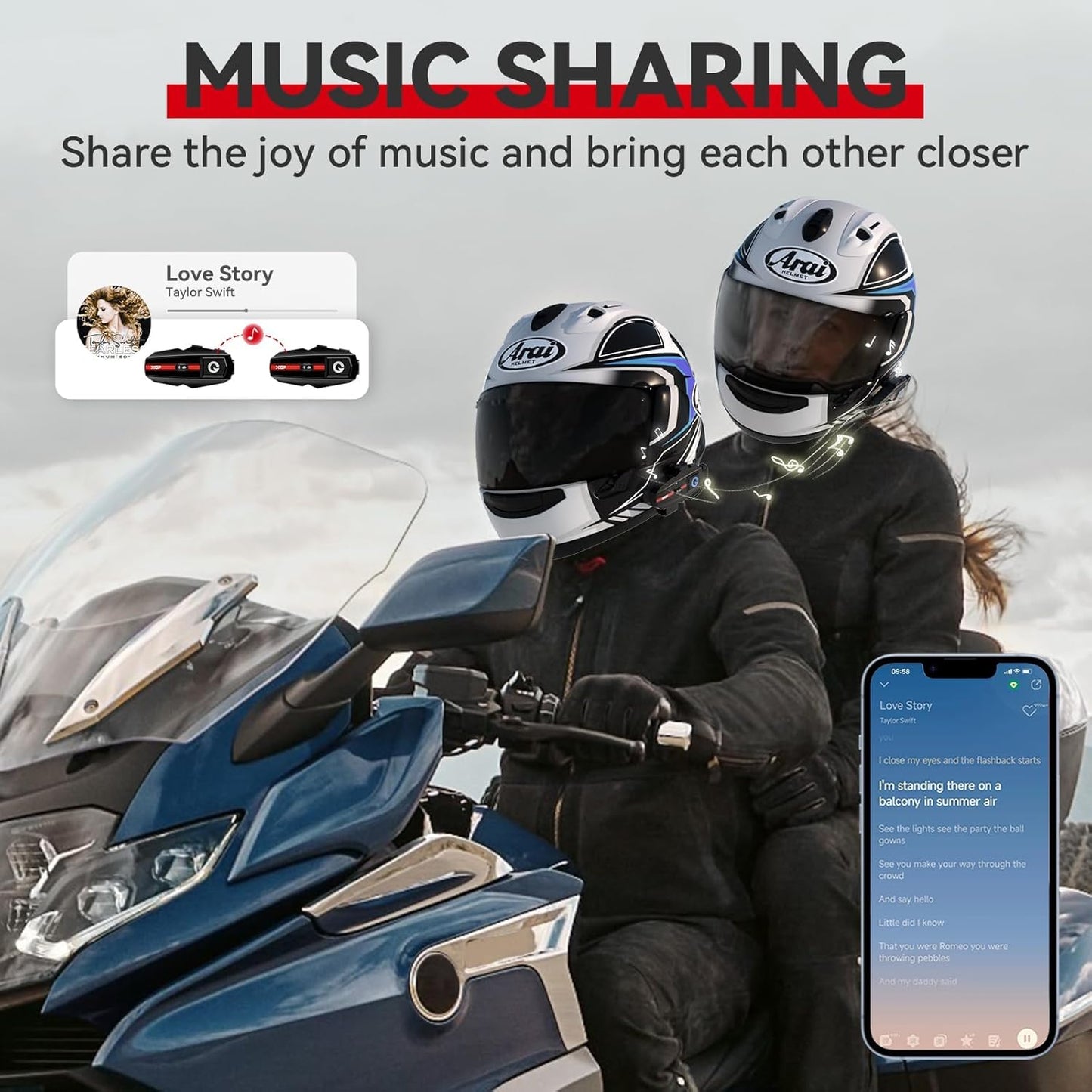 XGP Motorcycle Bluetooth Headset V5.2 with Music Sharing, 2-Way Motorcycle Helmet Bluetooth with IP67 Waterproof, Helmet Intercom Communication Systems with Strong Bass for Snowmobile/ATV/Ski, 1 Pack