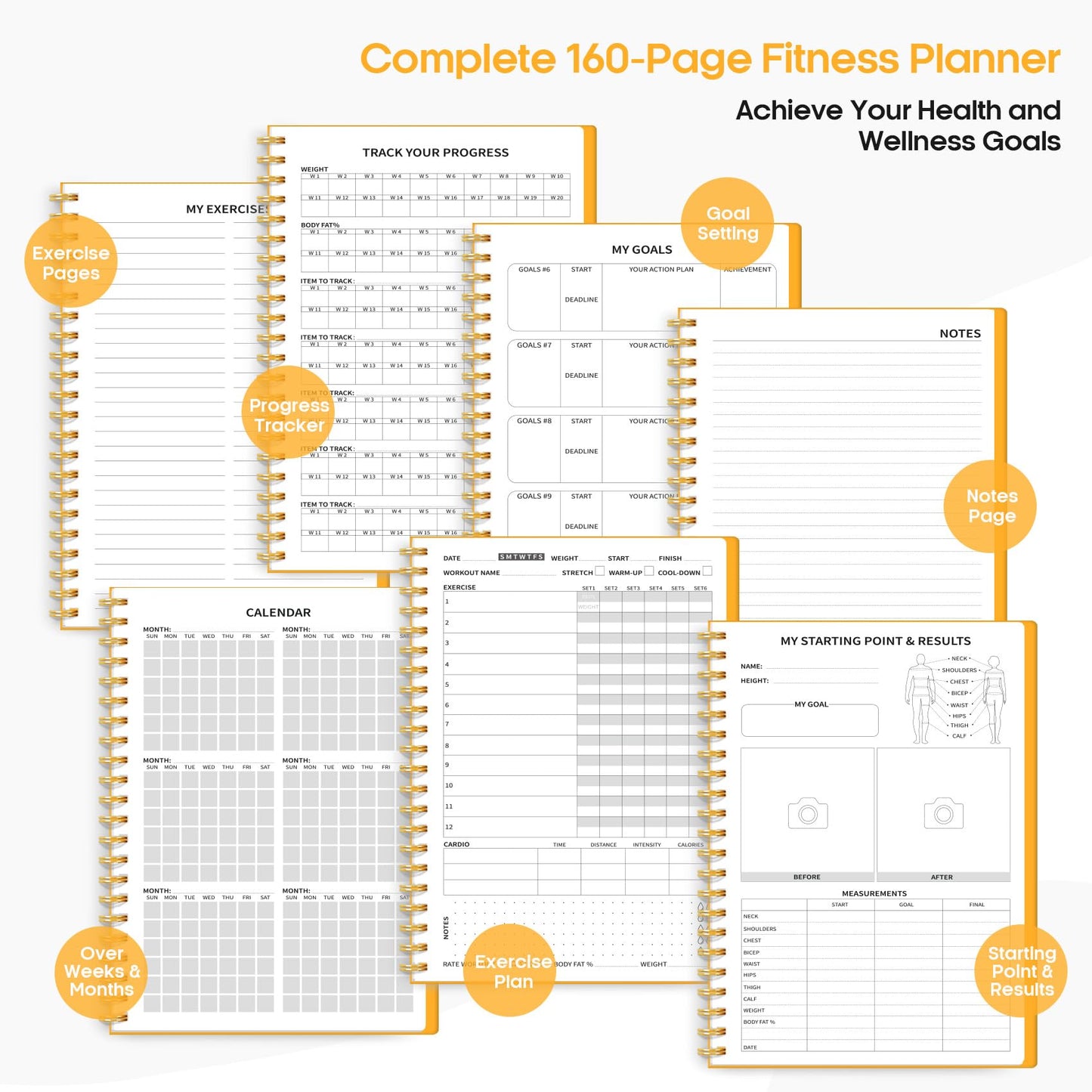 Fitness Workout Journal for Women & Men, A5(5.5" x 8.6") Workout Log Book Planner for Tracking, Progress, and Achieving Your Wellness Goals-Yellow