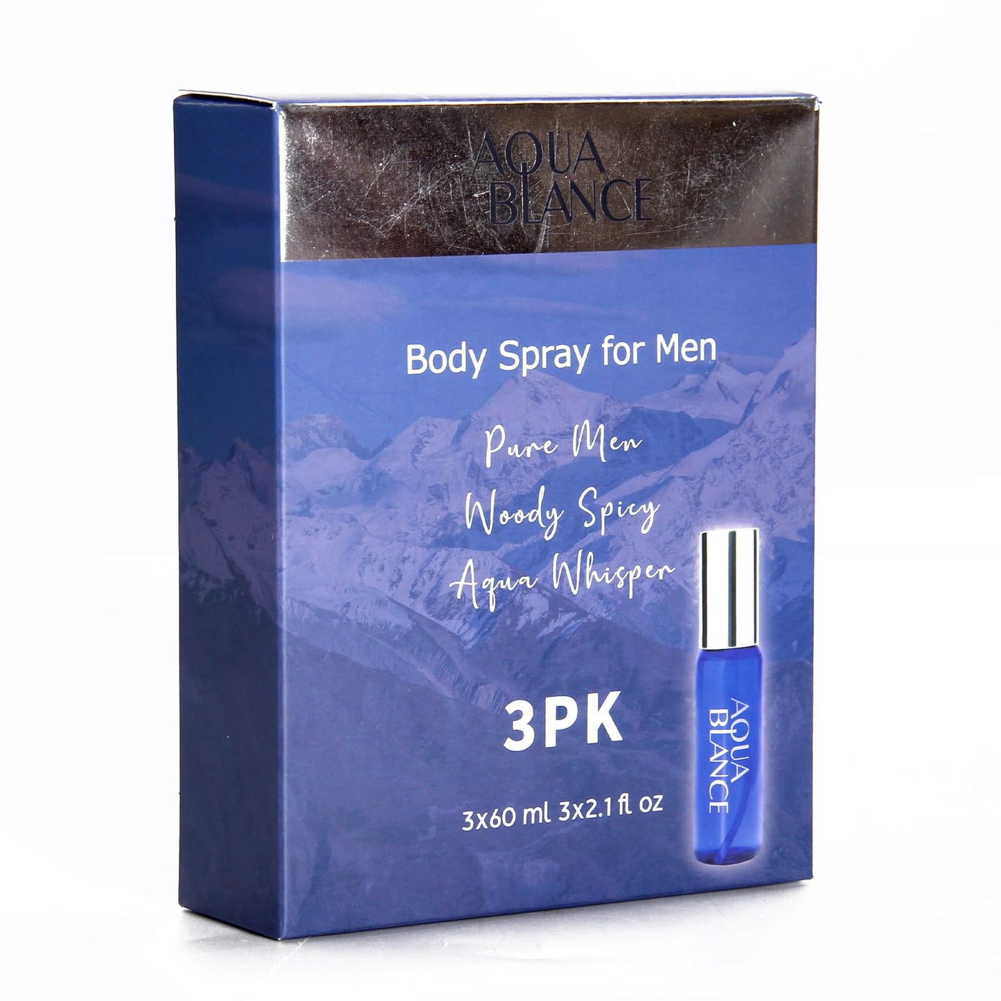 AQUA BLANCE Body Spray For Men, 2.1 Fl Oz/60 ML, Travel Size 3-Pack Set