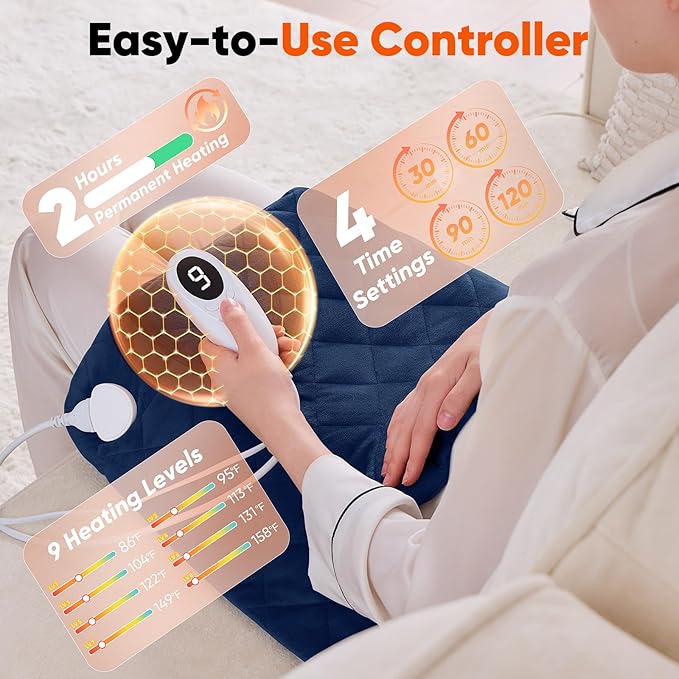 Blue Weighted Heating Pad for Neck Shoulders and Back, Valentines Day Gifts for Him Men Husband, Birthday Gifts for Men Dad, Instant Electric Heated Blanket with 9 Heat Options 4 Auto-Off Timer, Navy