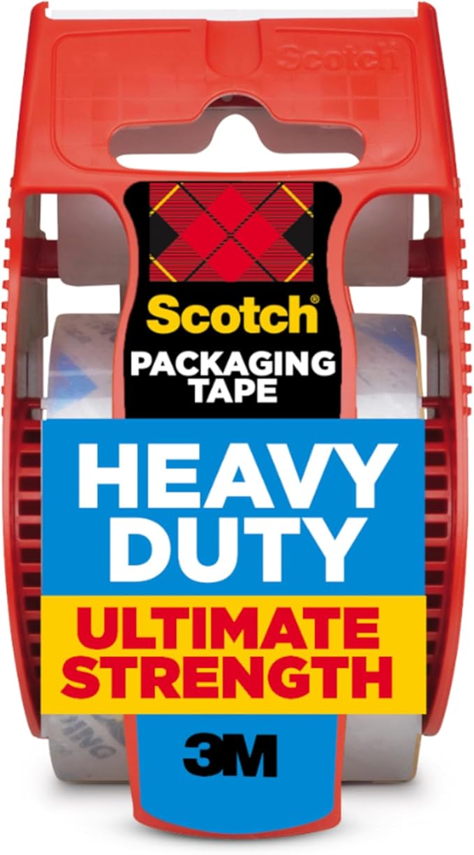 Scotch Heavy Duty Shipping Packing Tape, Clear, Holiday Shipping Supplies, 1.88 in. x 27.7 yd., 1 Tape Roll with Dispenser