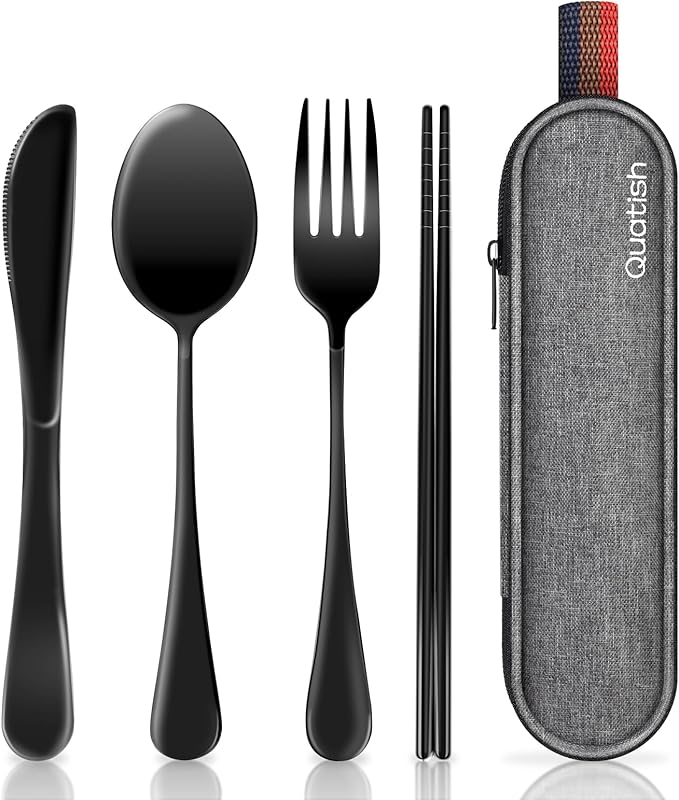Travel Utensils with Case, Quatish Portable Silverware Set for Work, Stainless Steel Reusable Travel Cutlery Set, Fork and...