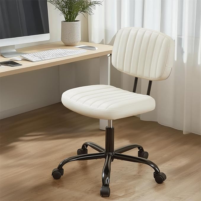 Sweetcrispy Small Office Desk Chair - Armless PU Leather with Comfy Lumbar Support, Height Adjustable Rolling Swivel Task ...