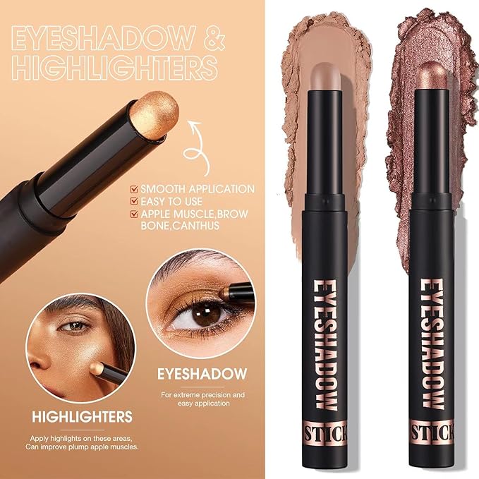 Neutral Gray Brown Matte Eyeshadow stick, Cream Eyeshadow Pencil Makeup, High Pigmented Crease-proof Eye Shadow Brightener stick, Hypoallergenic Waterproof Long Lasting Eye Highlighter Stick (21#)