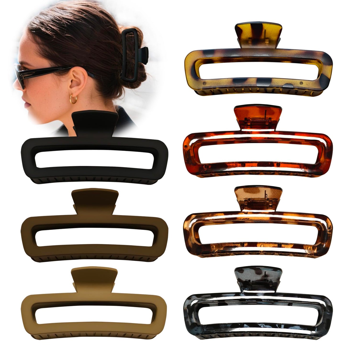 Nalodu 5 Inch Large Hair Claw Clips, No Slip Matte & Glossy Unbreakable Square XL Hair Clips for WomenThick Long Curly Hair, 7 P