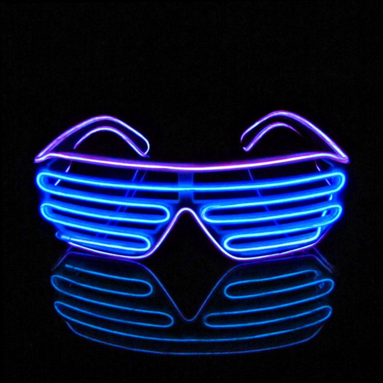 PINFOX Shutter EL Wire Neon Rave Glasses Flashing LED Sunglasses Light Up Costumes For 80s, EDM, Party RB03 (Purple - Blue)