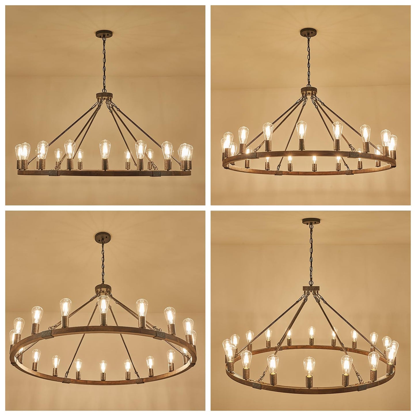 Benkut Farmhouse Wagon Wheel Chandelier 47" Black Rustic Light Fixtures 18-Light Wood Round Chandelier for Foyer Living Room Entryway Dining Room