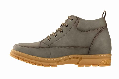 TOTO Men's Invisible Height Increasing Elevator Shoes - Grey Premium Leather Lace-up Hiking-Style Boots - 2.8 Inches Taller - K11551 - Size 6.5 D(M) US