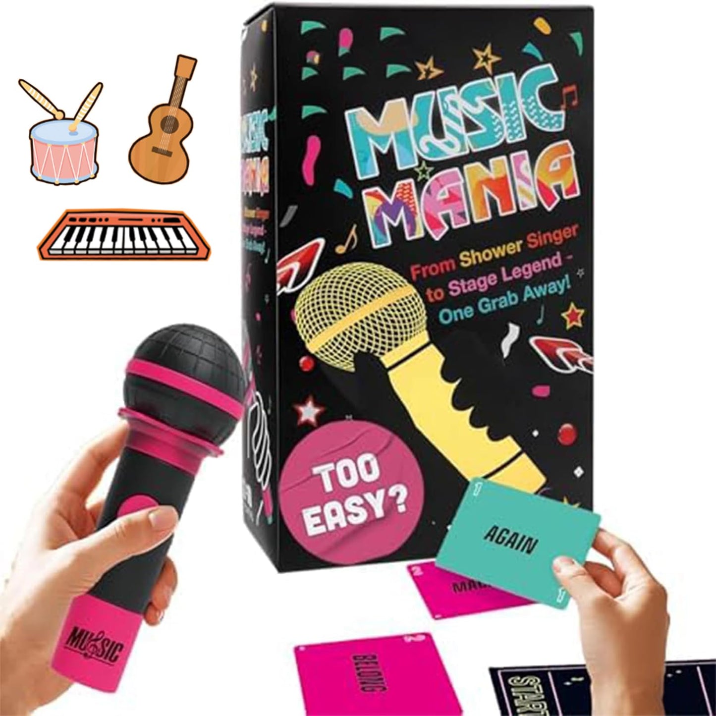 JSQJPSB Grab Seize Mic Game, Grab Mic Music Party Games Fast-Paced Music Card Games for 2-10 Players 125 Lyrics Cards for Date Nights Adult and Family Games