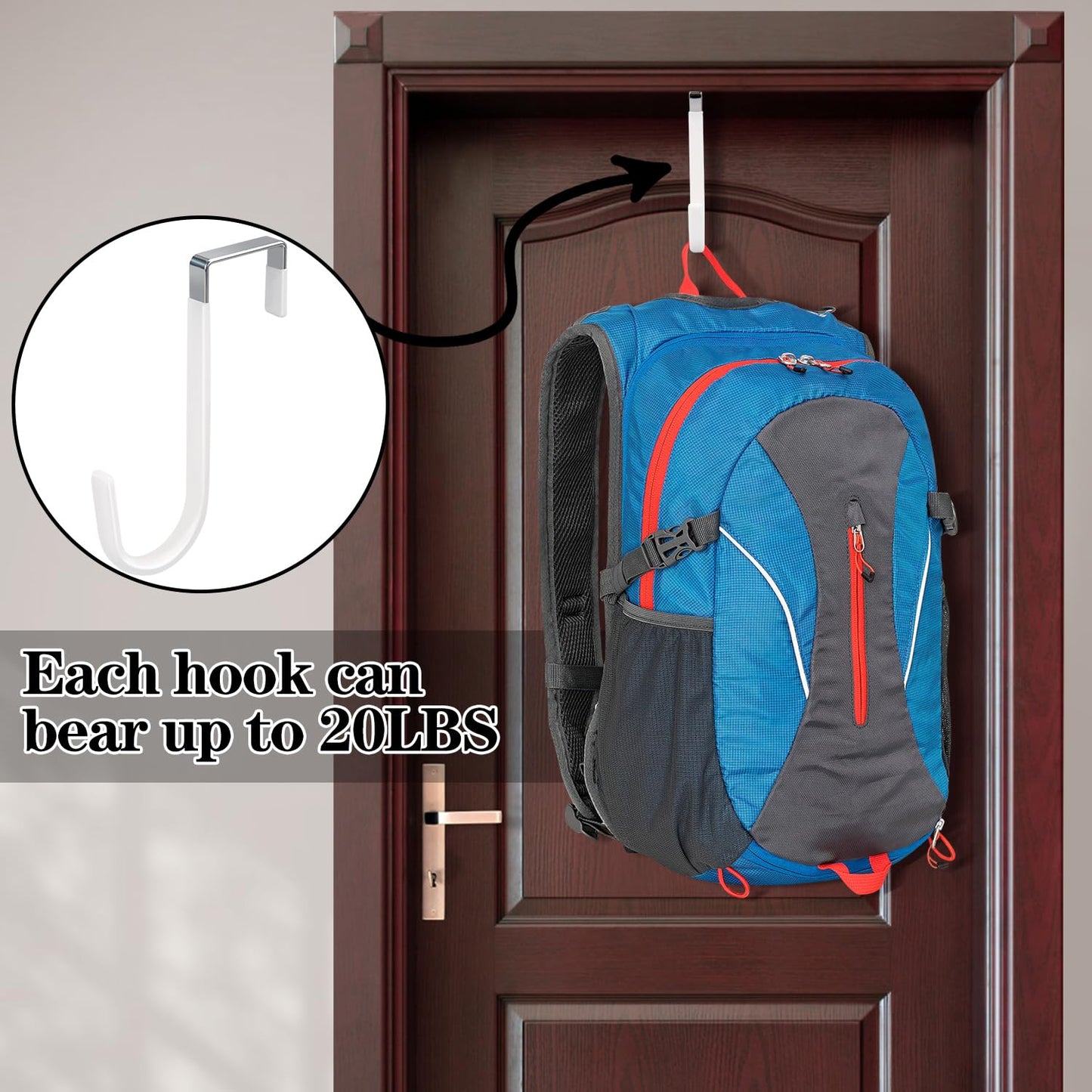 4 Pack Over The Door Hooks, Fits Doors Less Than 1.4in Thick, White Rubber Surface Prevent Scratch Door Hanger Hooks for Bathroom, Living Room, Kitchen, Hanging Clothes, Towels, Bags