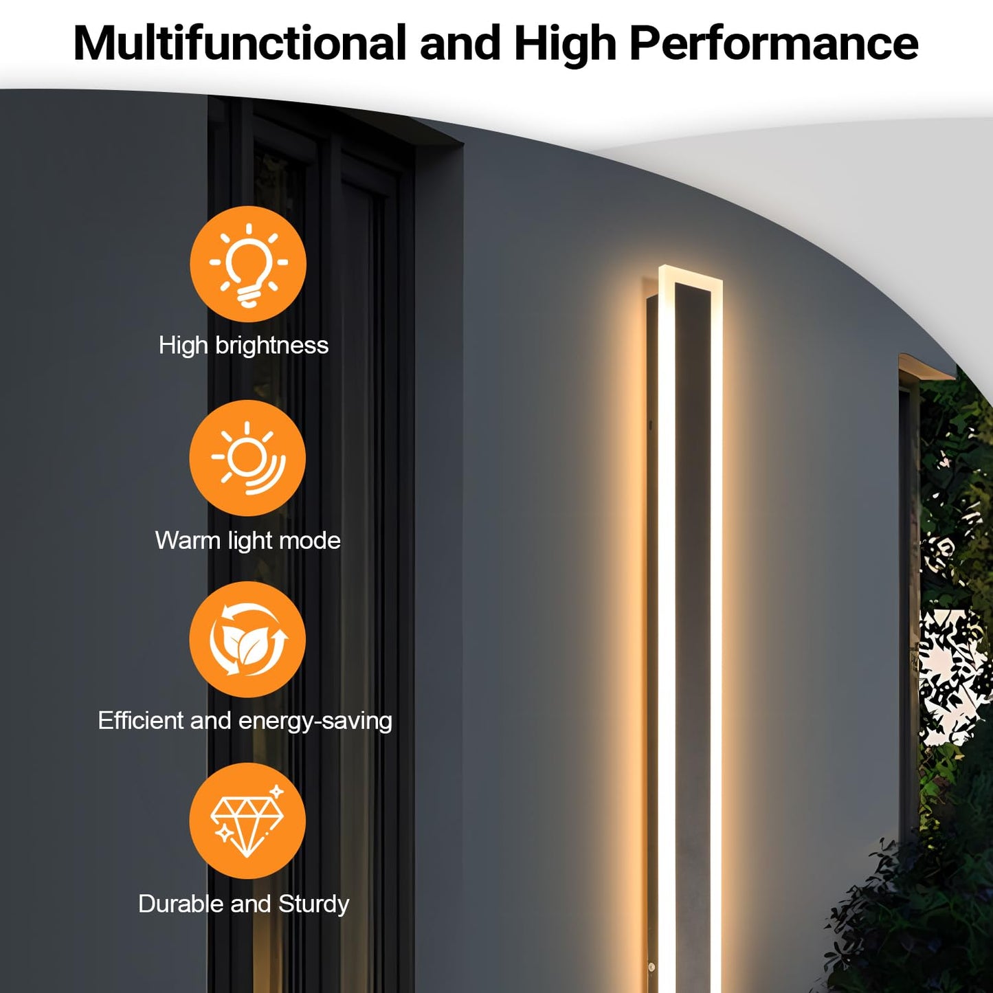 SUCICNISD 2 Pack 59.1In Modern Outdoor Wall Light Outdoor Wall Sconces for House Exterior Wall Light Fixtures Acrylic Long Wall Mount for Porch, Doorway, Stairway (Warm Light)