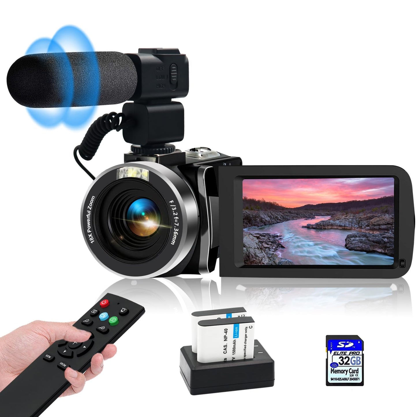 YEEIN Camcorders Video Camera 4k with 3 Touch Screen and 32G Card  WiFi Digital Camera  18X Digital Zoom  Vlogging Camera for YouTube Video Recording  Kids Video Camera  Remote  Microphone-New