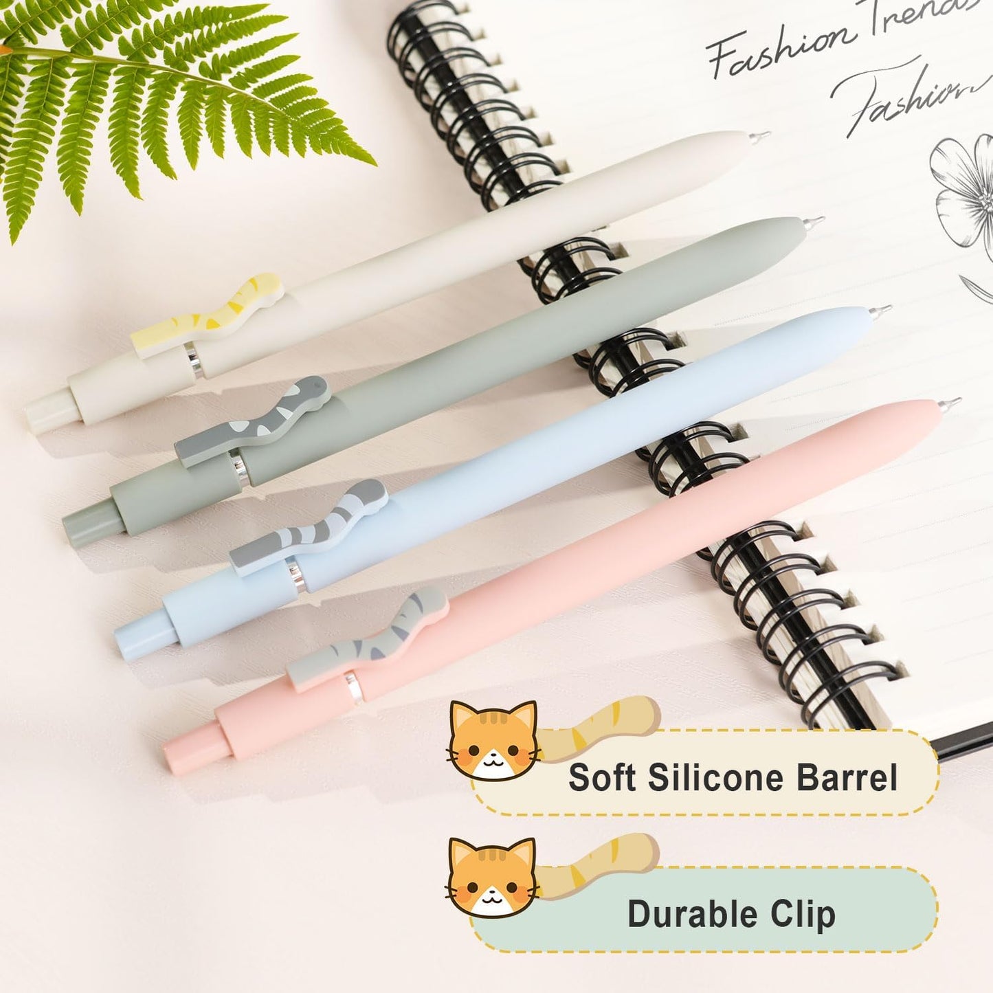 FIOVER Cat Pens,8Pcs 0.5mm Quick Dry Black Ink Fine Point Smooth Writing Pens, High-End Series Ballpoint for Journaling Note Taking, Cat Lover Gifts for Women(8Pcs Cat pen)