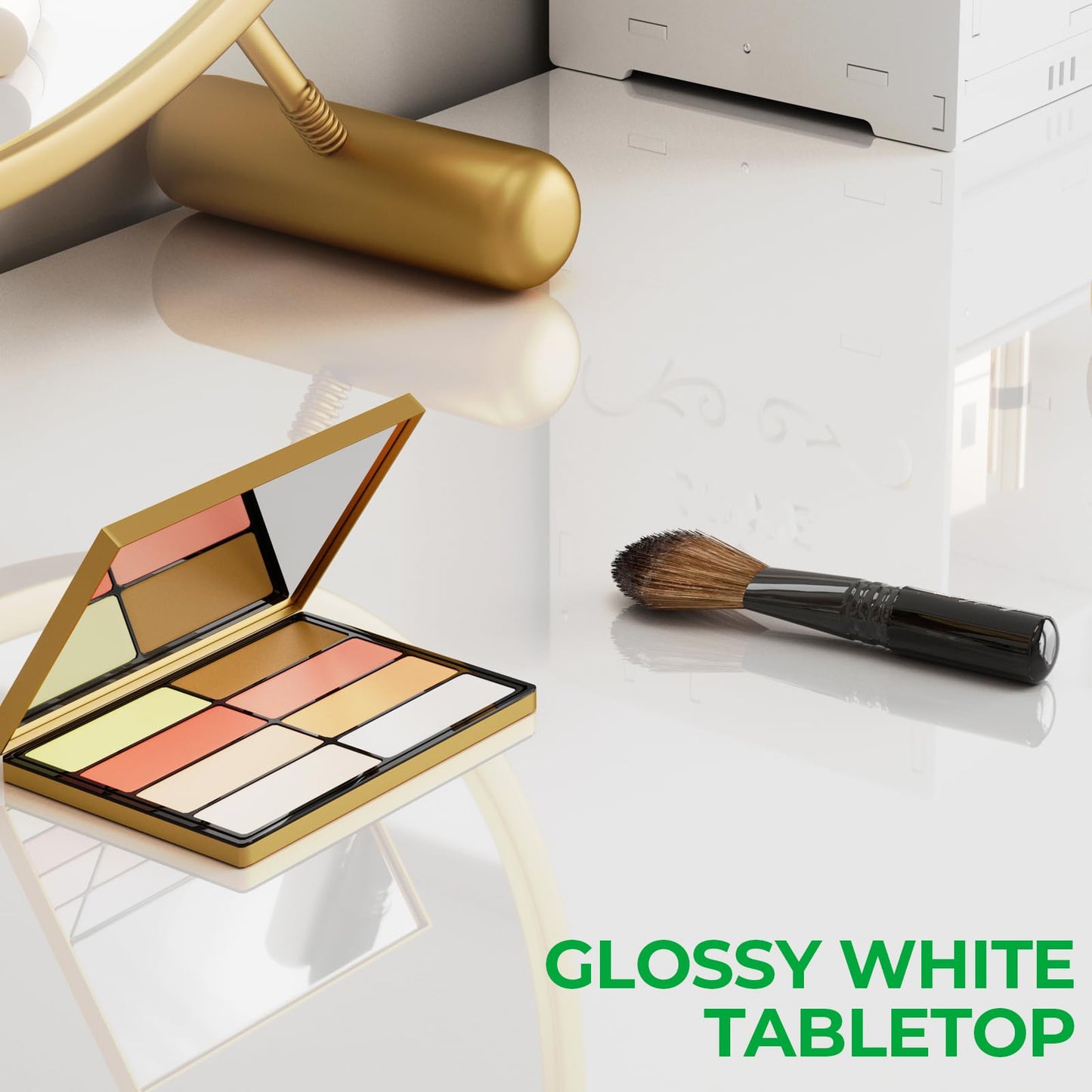 GreenForest Vanity Desk with 2 Drawers,Glossy Desktop White Desk for Bedroom,Makeup Table with Storage Space,Small Desk for Home Office,(39 inch No Mirror)