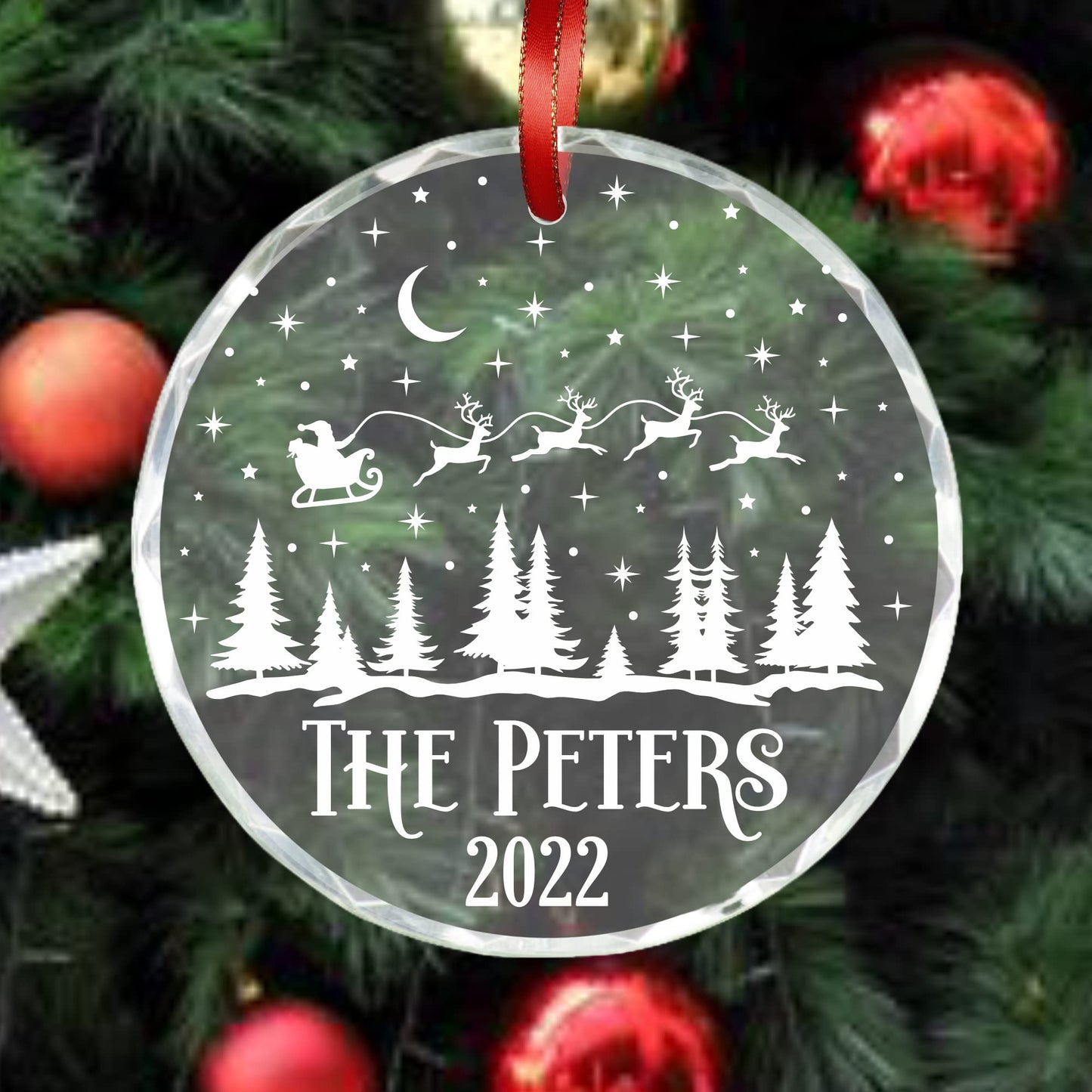 Blue Ridge Mountain Gifts Personalized Christmas Ornaments - Crystal Glass Christmas Decor with Holiday Design - Custom Laser Engraved Holiday Ornament Decoration for Home with Box Included