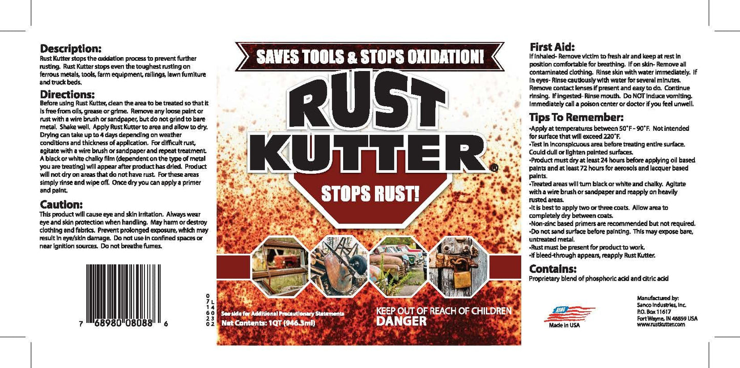 Rust Kutter - Stops Rust and Converts Rust Spots to Leave A Primed Surface Ready to Paint, Professional Rust Repair Manufactured in USA – Sprayer Included