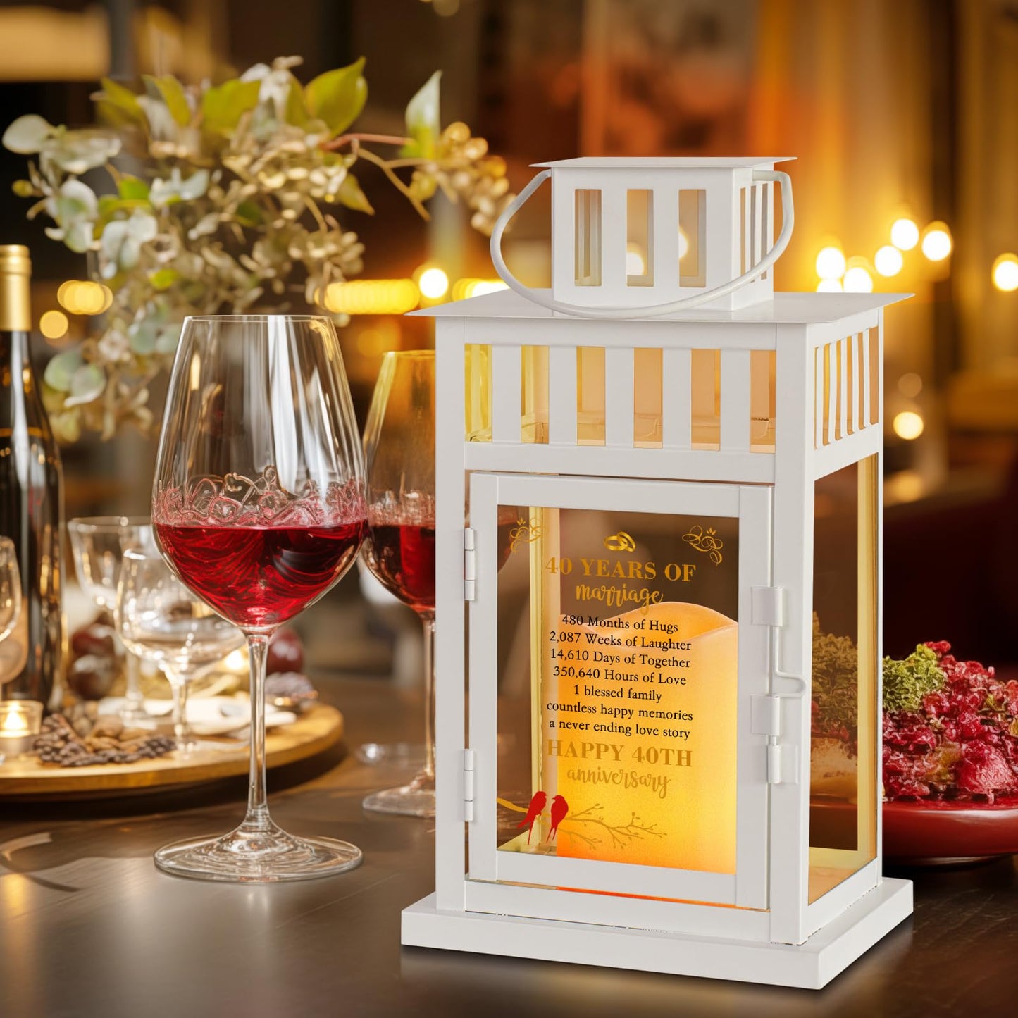 HN HAIINAA 40th Wedding Anniversary Lantern - Gifts for Couple, Parents, Husband, Wife, Grandparents - Happy Anniversary Decoration