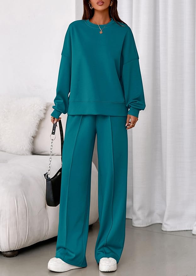 PRETTYGARDEN 2 Piece Sets For Women Fall Trendy Long Sleeve Sweatshirt Wide Leg Pants Loungewear Set Matching Sweatsuit