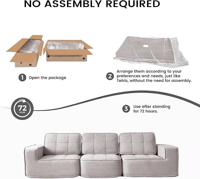 108" Boneless sectional Couch for Living Room,Convertible L-Shape Fleece Couches with Ottoman, Cloud Modular Sofa with Deep Seat for Bedroom, No Assembly,Beige