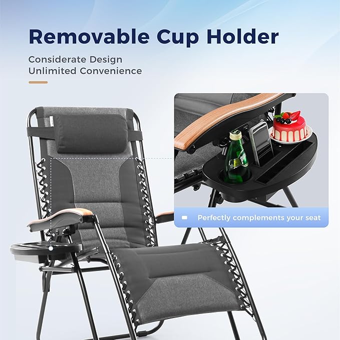 MAISON ARTS Oversized XXL Zero Gravity Chair, 30" Wide Seat Padded Foldable Recliner, Anti Gravity Outdoor Lawn Chair for Poolside/Backyard/Beach, Supports 400lbs, Light Grey