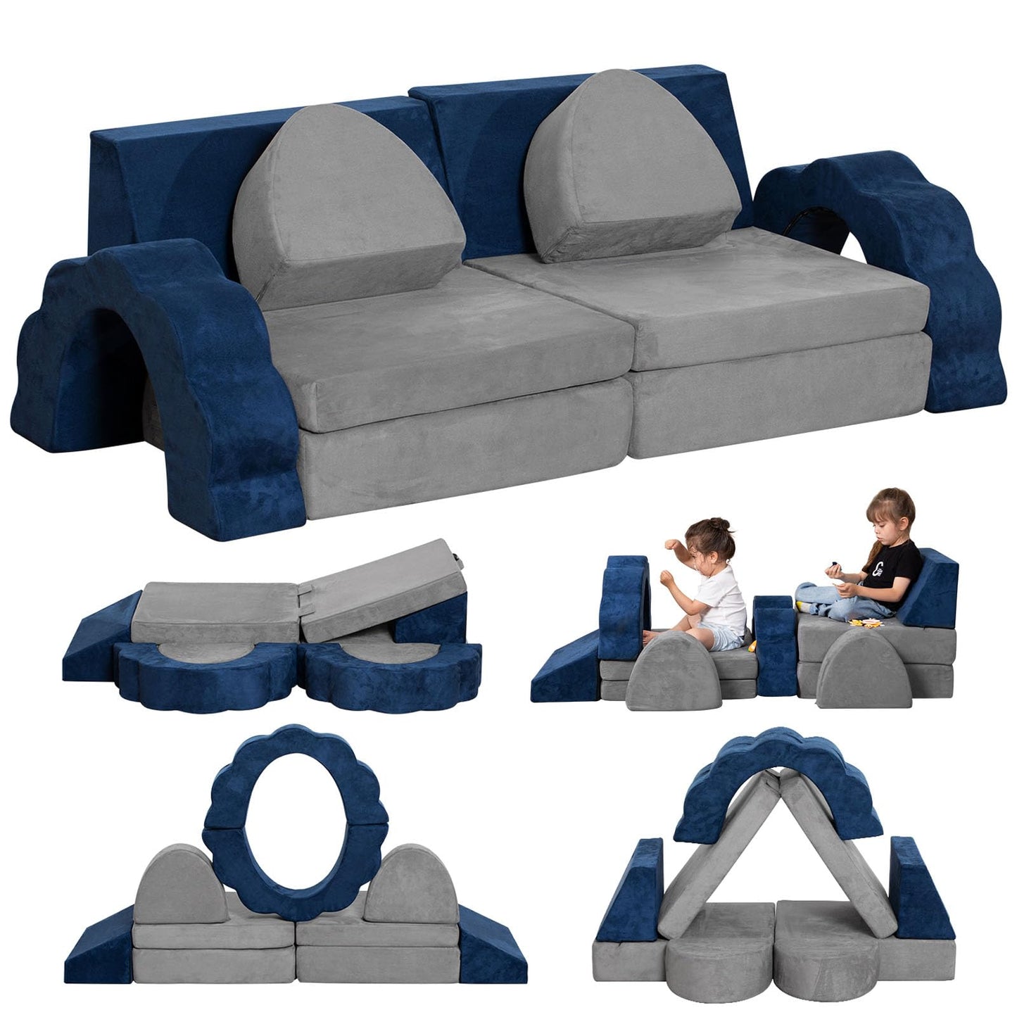 LOAOL Kids Couch 10PCS, Modular Kids Play Couch, Multifunctional Foam Toddler Sofa, Imaginative Convertible Play Sofa for Playroom