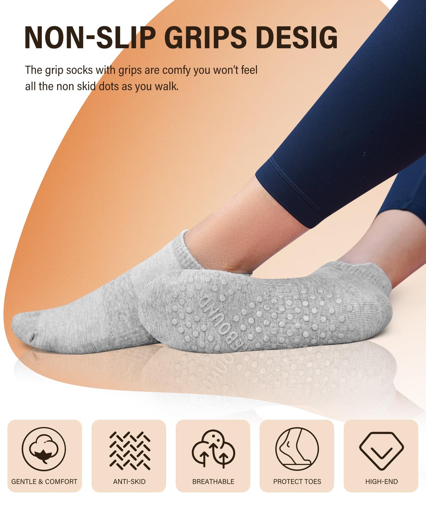 DIBAOLONG Pilates Socks with Grips for Women Yoga Socks Non Slip for Hospital, Pergnancy, Barre, Ballet, Dance, Workout 3 Pairs