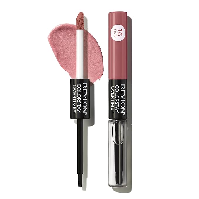 Revlon Liquid Lipstick with Clear Lip Gloss, ColorStay Overtime Lipcolor, Stocking Stuffer for Women, 350 Bare Maximum, 0.07 fl oz