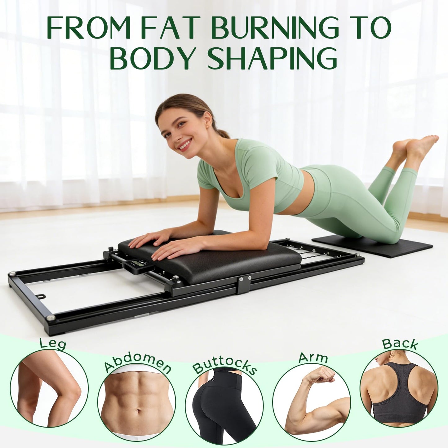 Pilates Board, Foldable Pilates Reformer Set, Multi-Purpose Iron Extended Pilate Equipment, 7-in-1 Pilate Machines for Home Use, with Pilates Bar, Resistance Bands