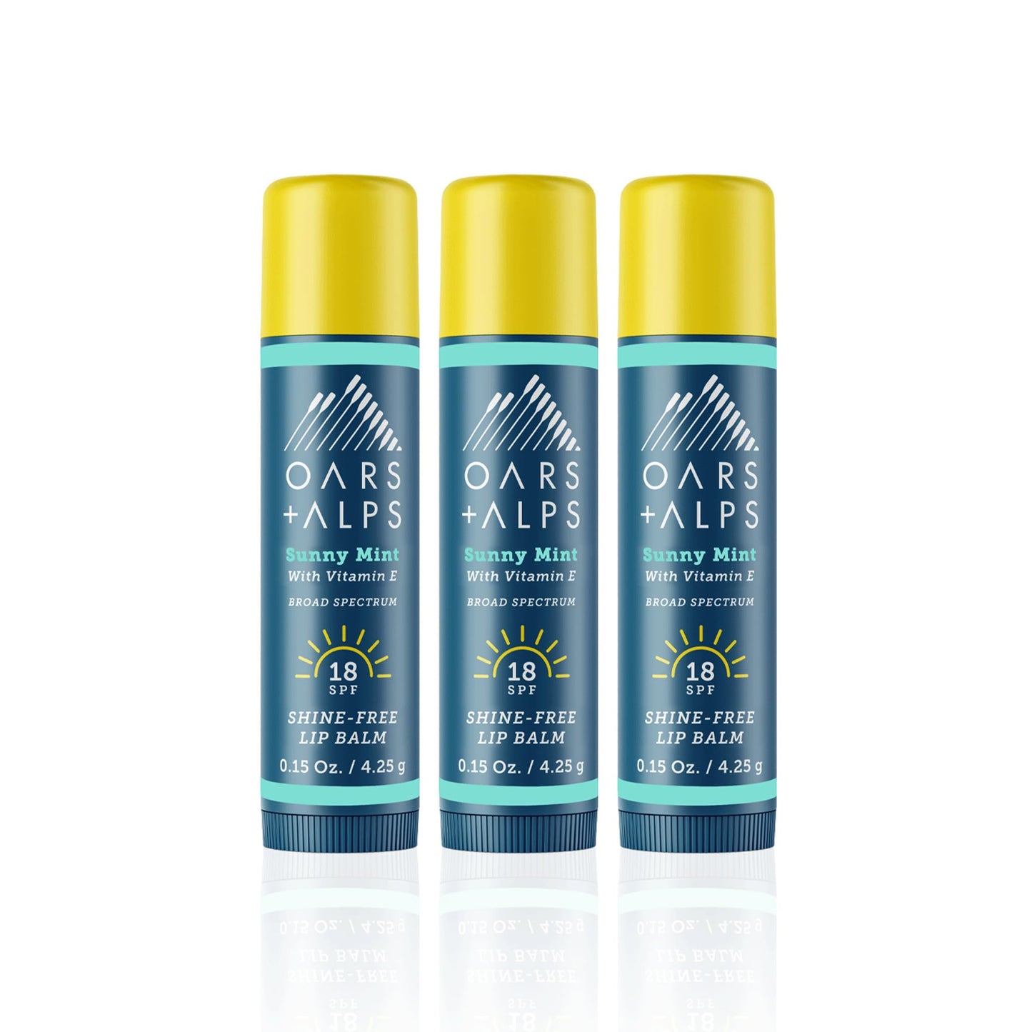 Oars + Alps Shine Free Lip Balm and SPF 18 Sunscreen, Lip Care with Sunny Mint Scent, Water and Sweat Resistant, 0.15 Oz Each, 3