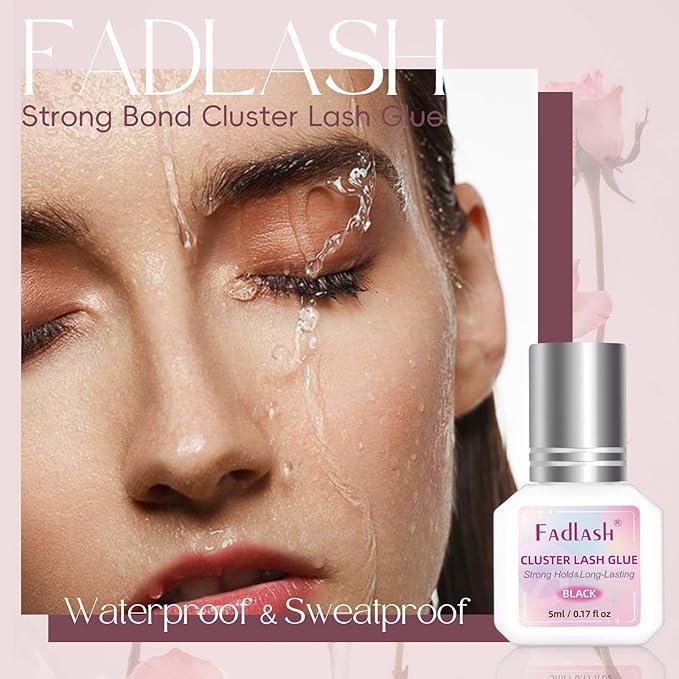 FADLASH Lash Cluster Glue Black Eyelash Glue for DIY Lash Extensions Waterproof 2-3s Fast Drying 2 Weeks Retention Long-Lasting at Home (5ml)