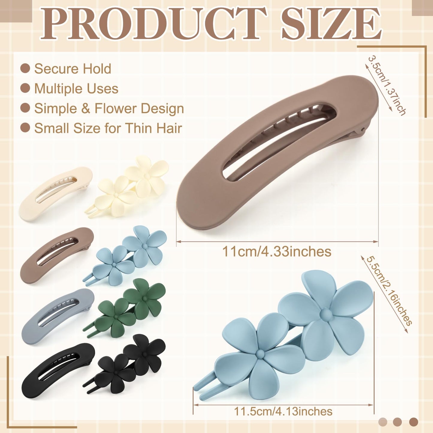 ProSuites 8 PCS Flat Hair Clips, 2 Styles French Claw Clips for Women Girls Thin Hair
