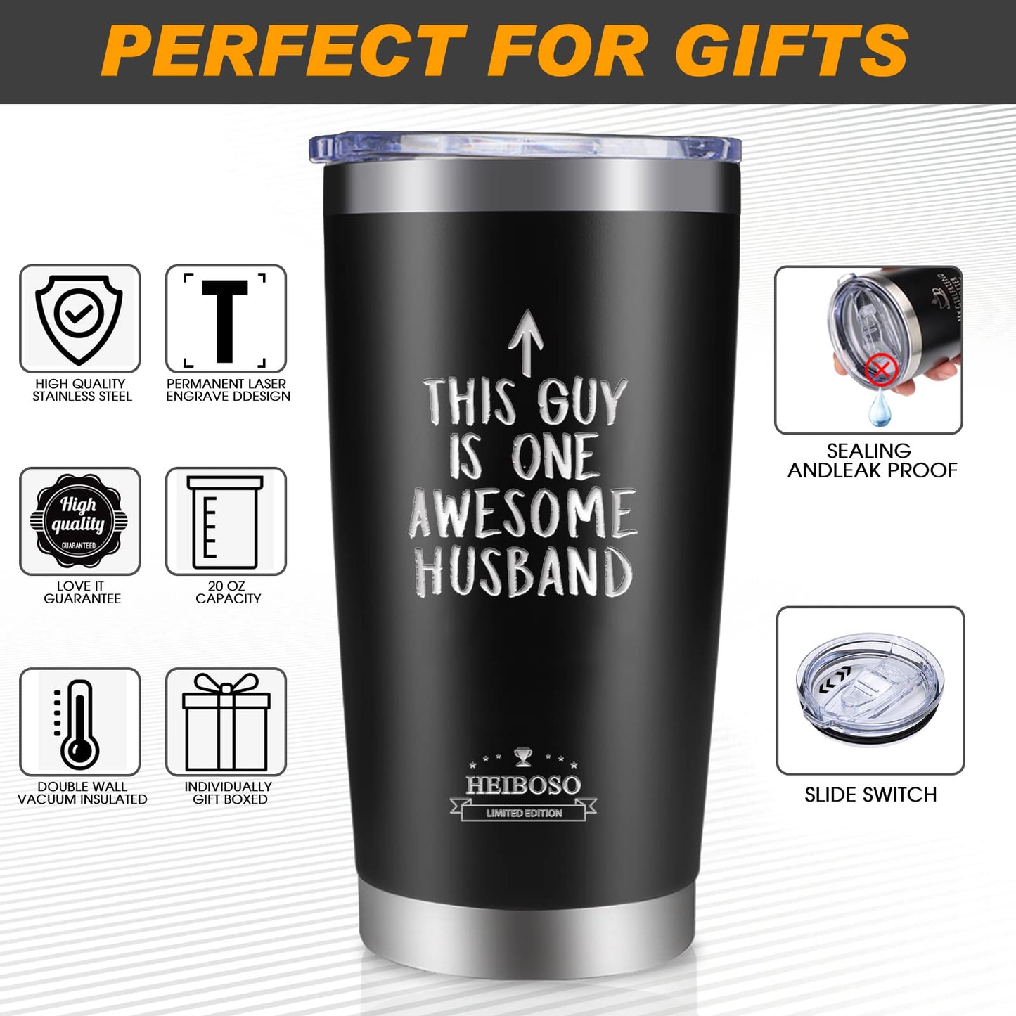 Gifts For Husband - Premium Insulated Tumbler & Multi-Tool Pocket Knife Set with Keychain & Greeting Card - Perfect Best Gifts,Anniversary, Birthday Gift for Him - Mens Wedding Keepsake Box