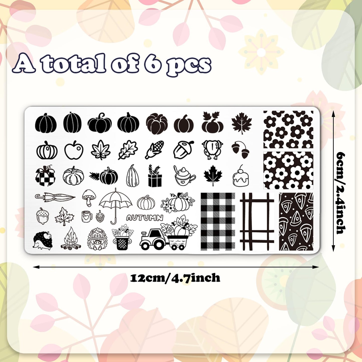 Whaline 6Pcs Fall Halloween Christmas Nail Plates Stamping Set Pumpkin Ghost Snowman Stamp Templates Nail Art Plates for DIY Pri