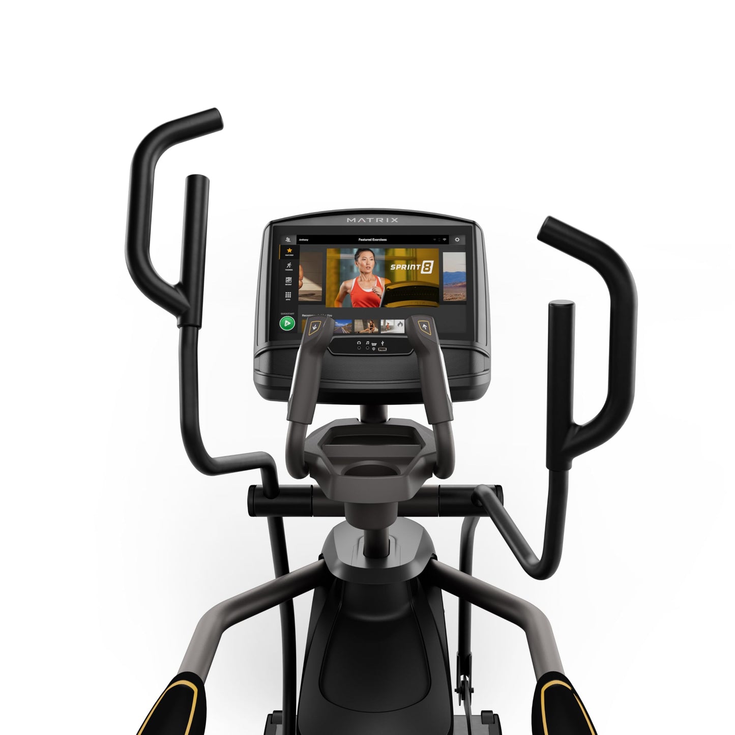 Matrix Fitness E50 Elliptical with XIR | 16" Touchscreen (WiFi+BT+HDMI) | Low Impact Workouts, Full Body Cardio, High Calorie Burn | Space Saving Compact Design, Suspension Elliptical