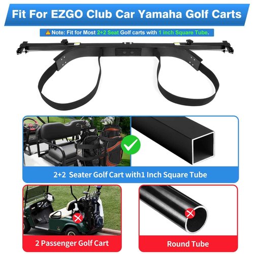 Golf Cart Rear Seat Bag Holder Bracket Attachment for Most 2+2 Golf Cart Rear Seat with 1 Inch Square Tube, No Drilling Golf Cart Bag Attachment for EZGO Club Car Yamaha Golf Carts, Metal/Stable
