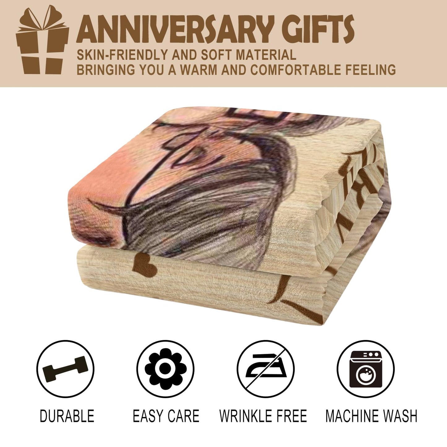 Neuturs Wedding Anniversary Blanket Gifts for Men Women Him Her Wife Husband, Romantic Anniversary Marriage Gift for Couple Parents Girlfriend Boyfriend, Happy Anniversary Decorations Blanket 60"X50"