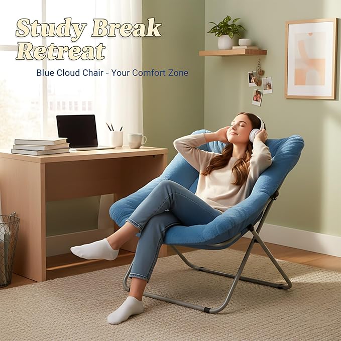 Givjoy Comfy Folded Chair, Soft Faux Fur Oversized Folding Chair, Flexible Lounge Lazy Chair for Kids Girls Teens Adults, Moon Chair for Dorm Rooms, Bedroom, Living Room