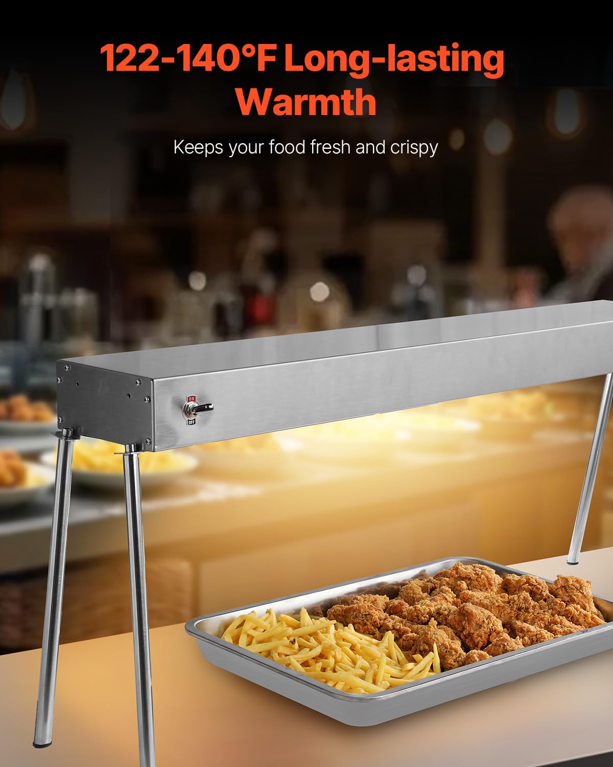 VEVOR Food Heat Lamp, 750W Hanging Commercial Food Heating Warmer, Stainless Steel Electric Strip Heater Light with Cord, Heatlamp Warming Equipment for Food Restaurant, Buffet, and Catering Kitchen